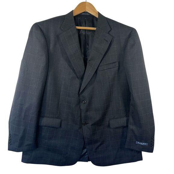 NWT Austin Reed Men’s 48R Wool Blazer Sport Coat Jacket Windowpane Plaid Gray